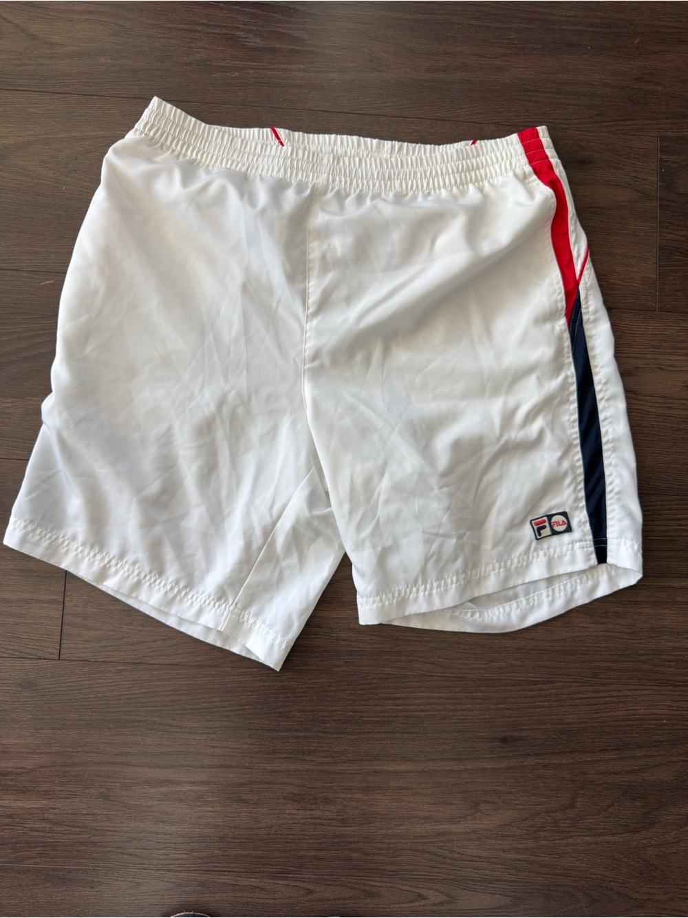 Fila Men’s White Athletic/Tennis Shorts Red Navy Trim Size Medium